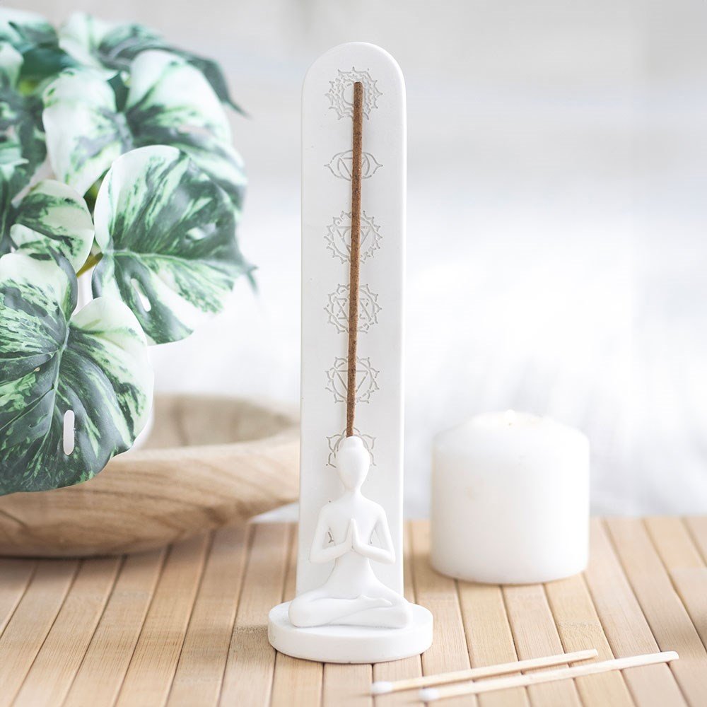 Something Different - White Chakra and Yoga Pose Incense Stick Holder Wierookhouder - Wit